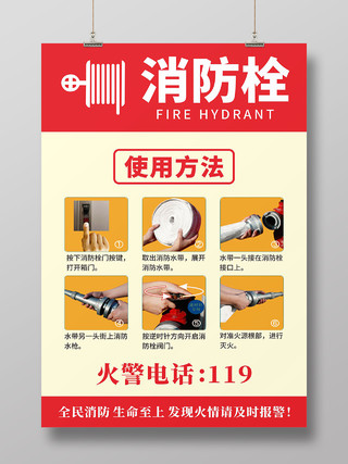 消防栓使用方法火警火灾消防安全知识海报